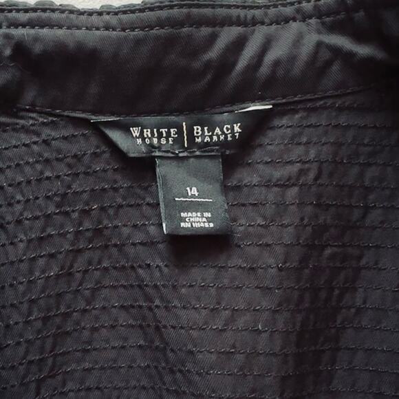 WHBM Jacket Black Zipper Front Ruffled Neck 3/4 Sleeve Utility Jacket Size 14 - Picture 2 of 12